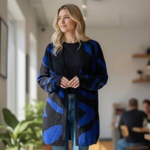 NWOT CHICO'S Blue Print Lurex Cardigan Sweater SZ-XXL